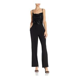 NWT Laundry Beaded Sequin Drape Cowlneck Evening Jumpsuit Black 0